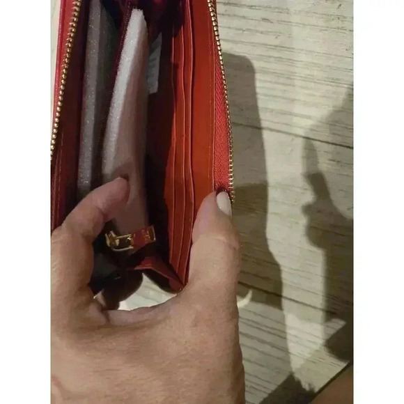 Badgley Mischka Women's Red Studded Zip-Around Wallet - Picture 9 of 11